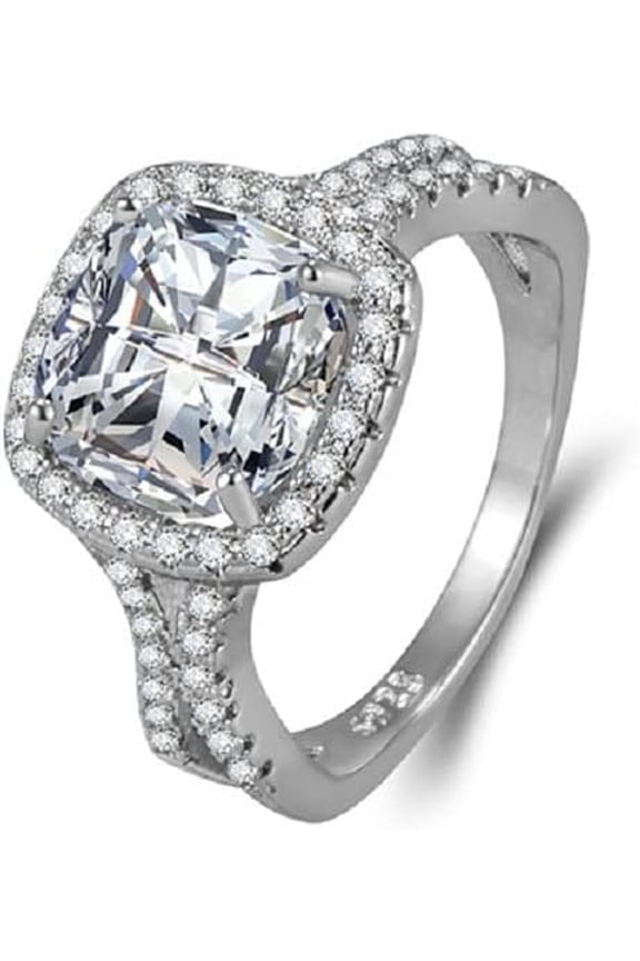 Women's Fashion  Zircon Wedding Promise Rings Cushion Cut Cubic Zirconia Halo Engagement Eternity 925 Silver Ring Simulation Diamond Ring for Women and Girl