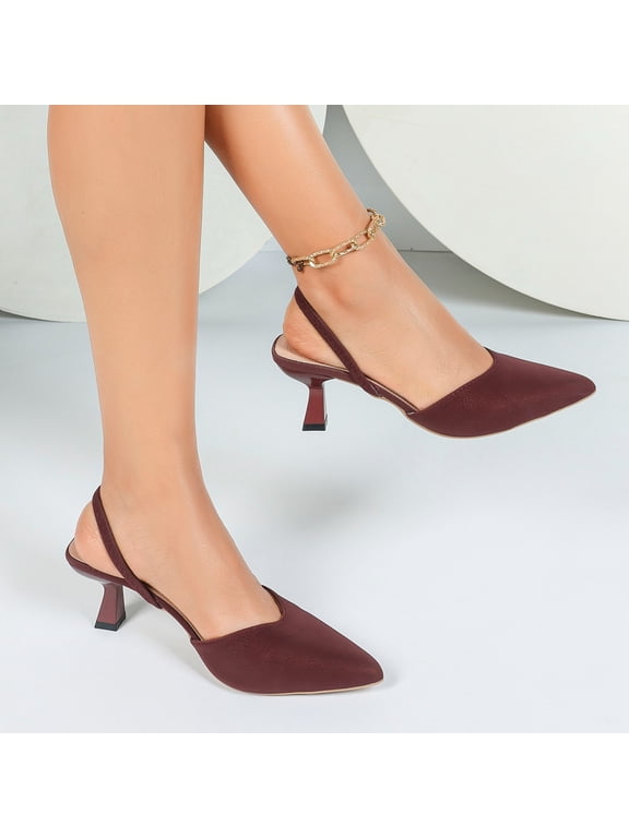 Women's Fashionable And Casual Solid Color Pointed Toe Heels Versatile High Heels Shoes Pumps Comfortable Slip On Senior Front Women's Gifts