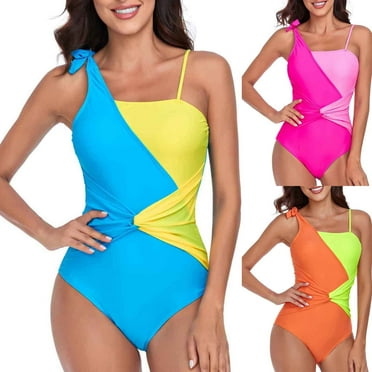 Women's Fashionable And Sexy Patchwork Color Contrast Jumpsuit Swimsuit Hot Pink qILAKOG Size XL