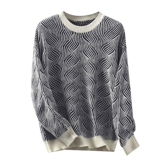 Women's Fashionable Autumn And Winter Ripple Pattern Round Neck Long Sleeved Casual Pullover Knitted Sweater (2)