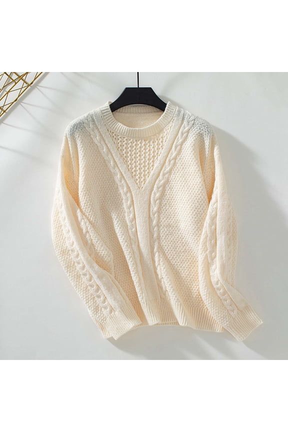 Women's Fashionable Autumn And Winter Solid Color Round Neck Long Sleeved Casual Pullover Knitted Sweater (8) Oversized Ladies Sweaters Sweater for Elderly Women Long Sleeve Sweatshirt Men's Pullover