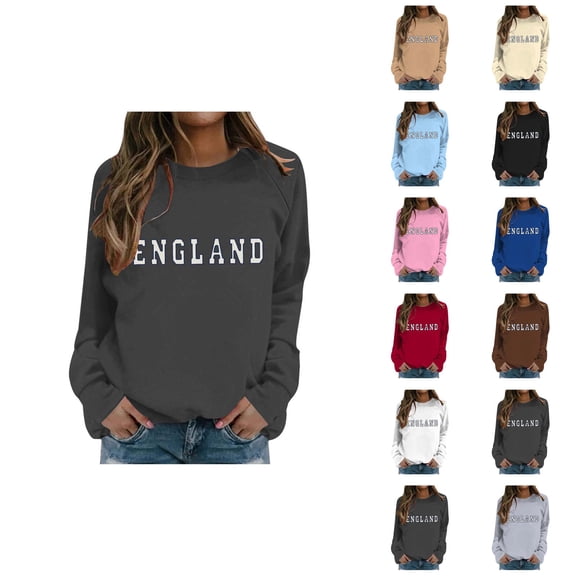 Women's Fashionable British Style Letter Printed Round Neck Long Sleeved Casual Sports Sweatshirt (1) Hoodie