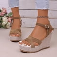 thumbnail image 1 of Women's Fashionable Buckle Strap Sandals-Plus Size Peep Toe High Heel Wedge Comfortable Slippers Brown 41, 1 of 9