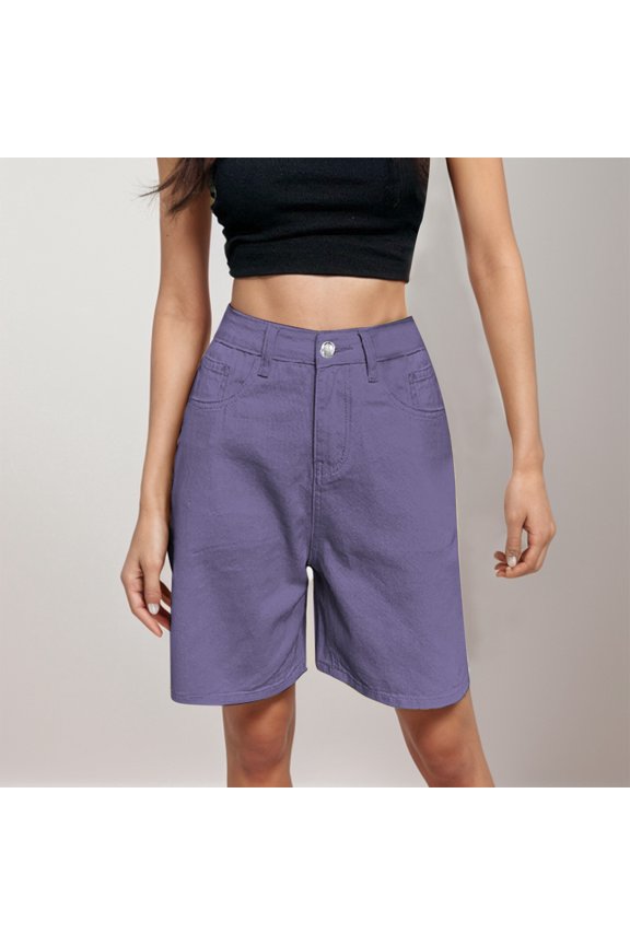 Women's Fashionable Capris Spring And Summer Button Up High Waisted Wide Leg Shorts Women's Shorts Denim plus Size Tops for Women Short Sleeve Womens Shorts Casual Womens Short Sleeve Tunic Tops
