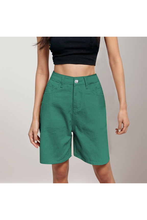 Women's Fashionable Capris Spring And Summer Button Up High Waisted Wide Leg Shorts Women's Shorts Denim plus Size Tops for Women Short Sleeve Womens Shorts Casual Womens Short Sleeve Tunic Tops