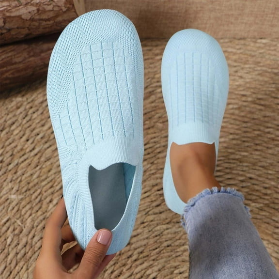 Women's Fashionable Casual All-Match Round Toe Solid Color Spring And Summer Comfortable Flat Sandals Loafers Sky Blue Women Sandal