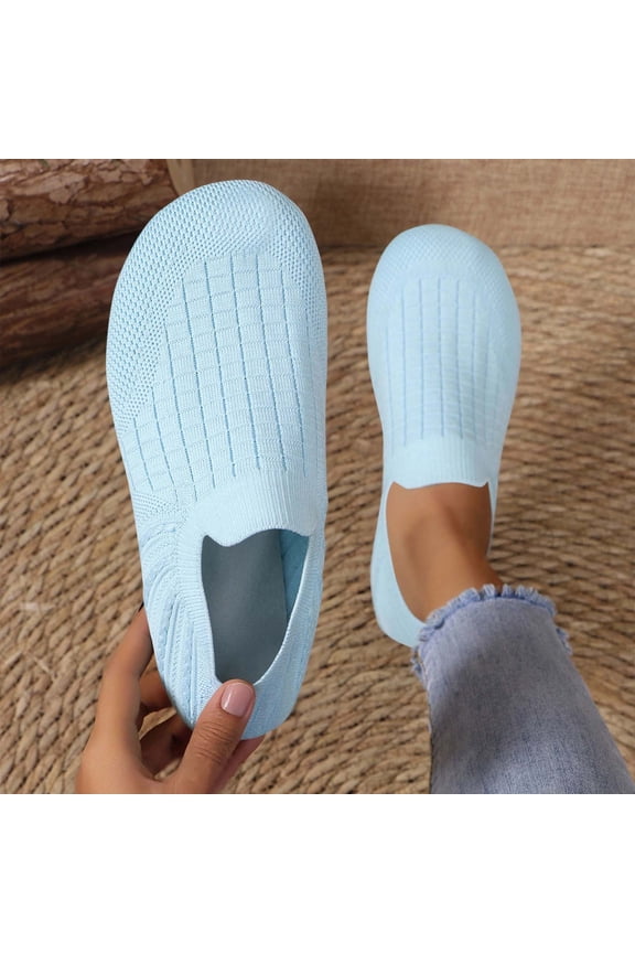 Women's Fashionable Casual All-Match Round Toe Solid Color Spring And Summer Comfortable Flat Sandals Loafers Sky Blue Women Sandal