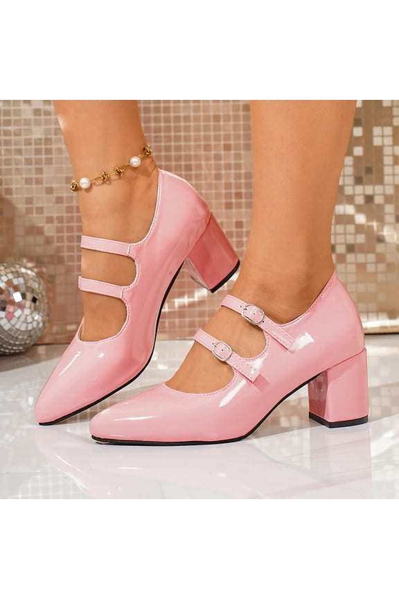 Women's Fashionable Casual Comfortable Plus Size Solid Color Pointed Toe Heel High-Heeled Sandals Low Chunky Heels Pumps Comfortable Slip On