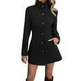 thumbnail image 1 of Women's Fashionable, Casual, Commuting Stand-up Collar Woolen Top Coat, A Professional and Warm Jacket for Work,Black,S, 1 of 5
