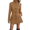 thumbnail image 1 of Women's Fashionable, Casual, Commuting Stand-up Collar Woolen Top Coat, A Professional and Warm Jacket for Work,Earthy Yellow,S, 1 of 5