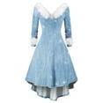 thumbnail image 1 of Women's Fashionable Casual Fitted Christmas Print Party Long-Sleeved V-Neck Hair Collar Dress for Holiday Parties and Events,Light Blue,L, 1 of 4