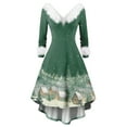 thumbnail image 1 of Women's Fashionable Casual Fitted Christmas Print Party Long-Sleeved V-Neck Hair Collar Dress for Holiday Parties and Events,Light Green,XL, 1 of 4