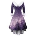 thumbnail image 1 of Women's Fashionable Casual Fitted Christmas Print Party Long-Sleeved V-Neck Hair Collar Dress for Holiday Parties and Events,Purple,M, 1 of 4