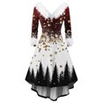 thumbnail image 1 of Women's Fashionable Casual Fitted Christmas Print Party Long-Sleeved V-Neck Hair Collar Dress for Holiday Parties and Events,White,3XL, 1 of 5