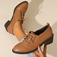 thumbnail image 1 of Women's Fashionable Casual Loafers All-Season Leather Shoes Solid Color Round Toe Lace-Up Low-Cut Heel Mid-Heel Flats Gifts, 1 of 9