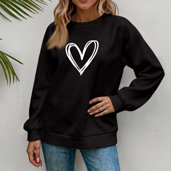 Women's Fashionable Casual Long Sleeve Printed Pullover Sweatshirt Blessed Design Comfort Top for Women Loose Fit Streetwear,Black,S
