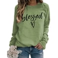 thumbnail image 1 of Women's Fashionable Casual Long Sleeve Printed Pullover Sweatshirt Blessed Design Comfort Top for Women Loose Fit Streetwear,Light Green,L, 1 of 4