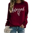 thumbnail image 1 of Women's Fashionable Casual Long Sleeve Printed Pullover Sweatshirt Blessed Design Comfort Top for Women Loose Fit Streetwear,Wine,L, 1 of 4