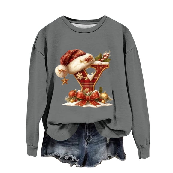 Women's Fashionable Casual Long-Sleeved Christmas Letter Print Round Neck Sweatshirt for Holiday Style and Comfort