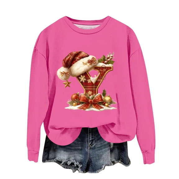 Women's Fashionable Casual Long-Sleeved Christmas Letter Print Round Neck Sweatshirt for Holiday Style and Comfort