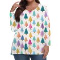 thumbnail image 1 of Women's Fashionable Casual Long Sleeved Plus Size Print Top Plus Size Floral Print Top with Christmas Plant Print, Festive Design Loose Fit Tops,Light Blue,3XL, 1 of 7