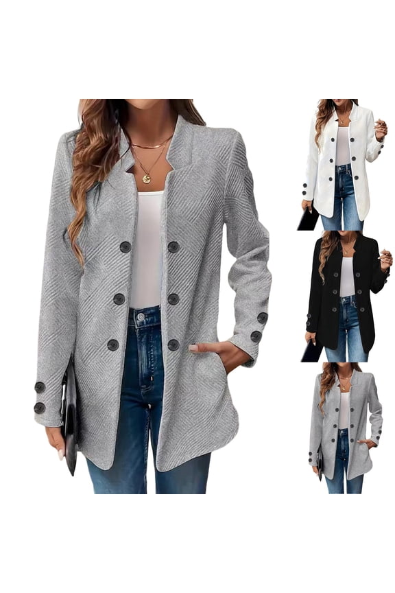 Women's Fashionable Casual Long-Sleeved Solid Color Three-Button Double-Breasted Blazer for Fall and Winter Professional Wear,Black,M