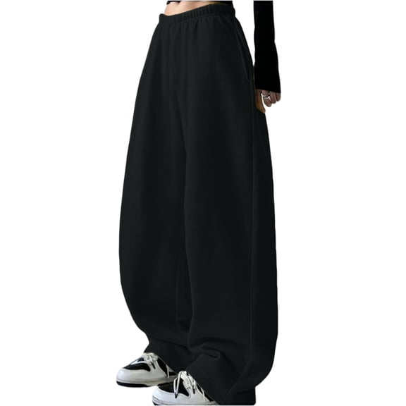 Women's Fashionable Casual Loose Fit High Waisted Solid Color Pants for Comfortable and Stylish Daily Wear and Activities,Black,2XL