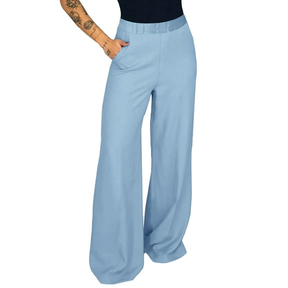 Women's Fashionable Casual Loose Fit High Waisted Solid Color Pants for Comfortable and Stylish Daily Wear and Activities,Light Blue,S