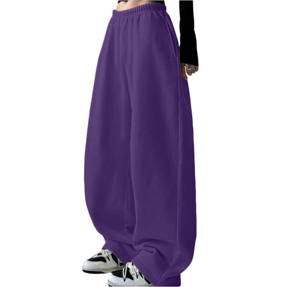 Women's Fashionable Casual Loose Fit High Waisted Solid Color Pants for Comfortable and Stylish Daily Wear and Activities,Purple,XL