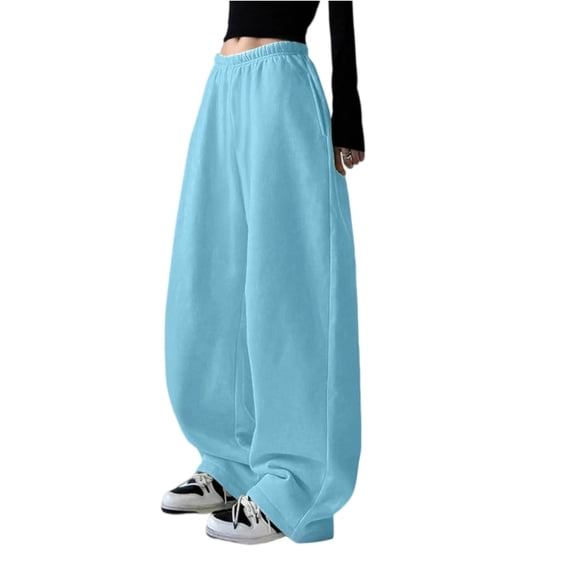 Women's Fashionable Casual Loose Fit High Waisted Solid Color Pants for Comfortable and Stylish Daily Wear and Activities,Sky Blue,2XL