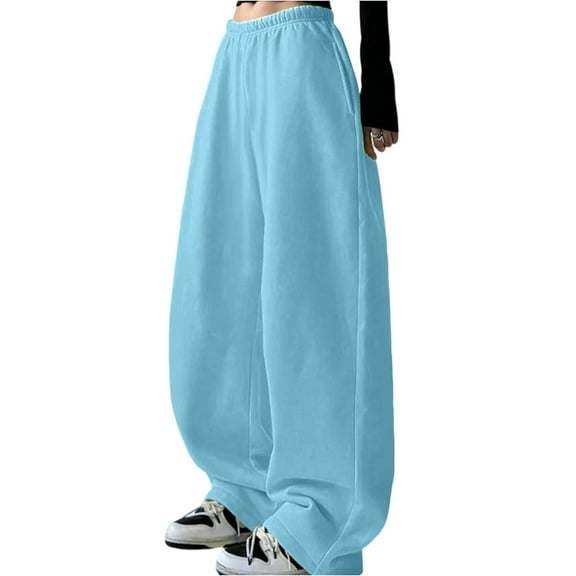Women's Fashionable Casual Loose Fit High Waisted Solid Color Pants for Comfortable and Stylish Daily Wear and Activities,Sky Blue,S