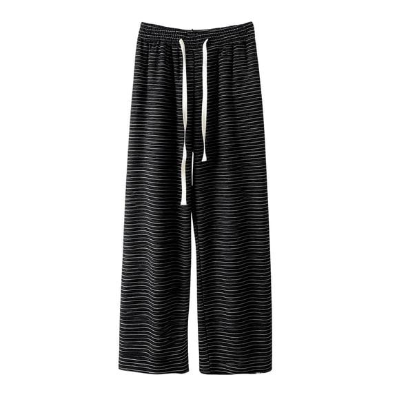 Women's Fashionable Casual Loose Fleece Lined Long Pants with Striped Design for Modern and Comfortable Wear,Black,One Size