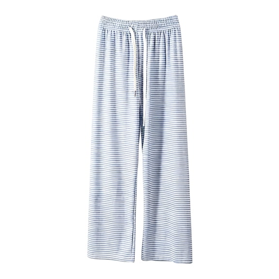 Women's Fashionable Casual Loose Fleece Lined Long Pants with Striped Design for Modern and Comfortable Wear,Light Blue,One Size