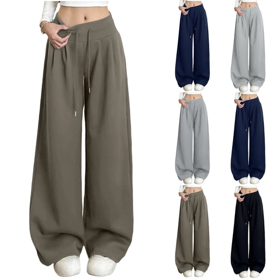 Women's Fashionable Casual Loose Fleece Lined Solid Extended Length Long Pants, Olive Green, S