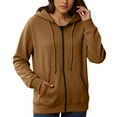 thumbnail image 1 of Women's Fashionable Casual Pocket Zipper Long Sleeved Hooded Solid Color Sweatshirt, 1 of 5