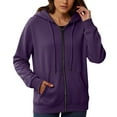 thumbnail image 1 of Women's Fashionable Casual Pocket Zipper Long Sleeved Hooded Solid Color Sweatshirt, 1 of 5