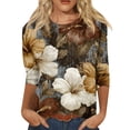 thumbnail image 1 of Women's Fashionable Casual Round Neck Three-quarter Sleeve Retro Print T-shirt Top, 1 of 5