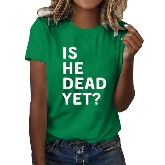 Women's Fashionable Casual Short Sleeve Shirt Solid with Cute Printed Design, Round Neck, Unique Jacquard Pattern Machine Washable, Available in Multiple Sizes