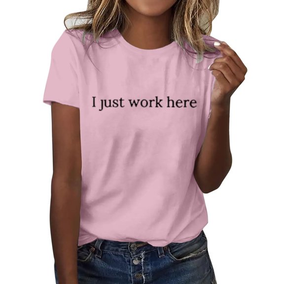 Women's Fashionable Casual Short Sleeve Shirt Solid with Cute Printed Design, Round Neck, Unique Jacquard Pattern Machine Washable, Available in Multiple Sizes