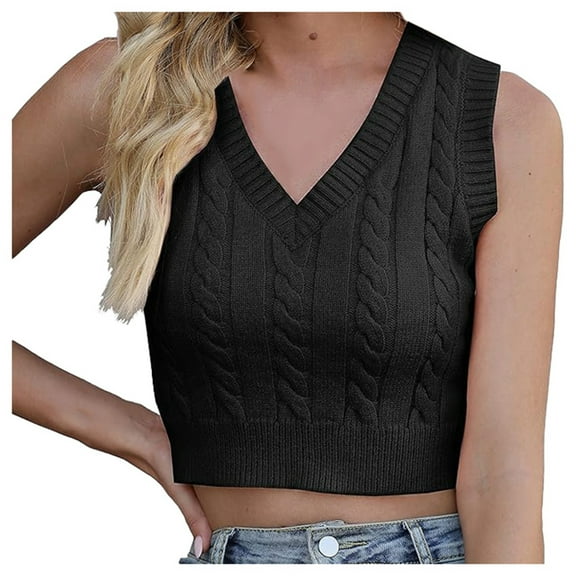 Women's Fashionable Casual Sleeveless Knit Sweater Vest Solid Color Wide Slim Fit V Neck Camisole Top