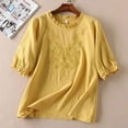 thumbnail image 1 of Women's Fashionable Casual Solid Color Cotton And Linen Top Shirt Button T Shirt, 1 of 5