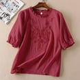 thumbnail image 1 of Women's Fashionable Casual Solid Color Cotton And Linen Top Shirt Button T Shirt, 1 of 5