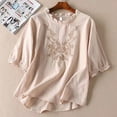 thumbnail image 1 of Women's Fashionable Casual Solid Color Cotton And Linen Top Shirt Button T Shirt, 1 of 5