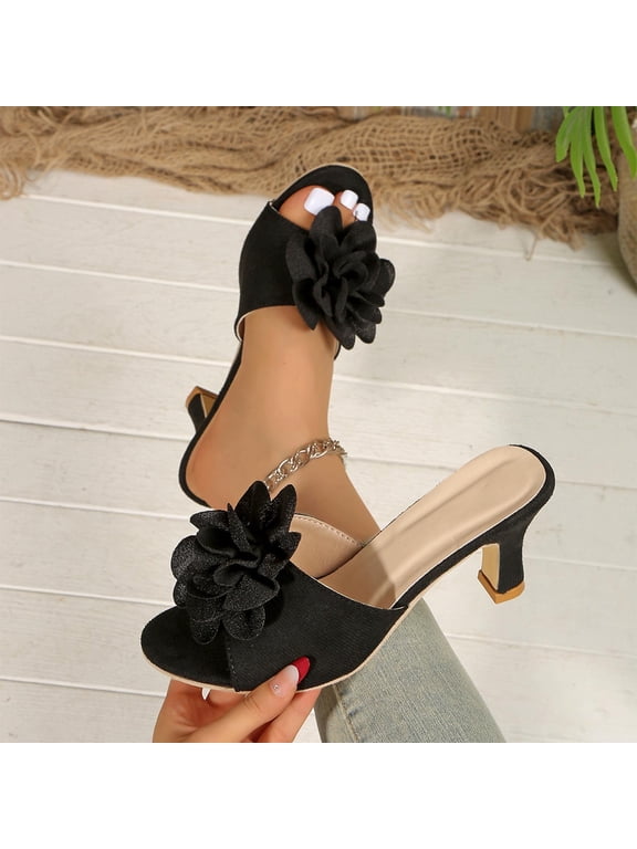 Women's Fashionable Casual Solid Color Fish-Mouth Floral High Heels Shoes Pumps Comfortable Slip On Senior Front Women's Gifts Heels Pointed