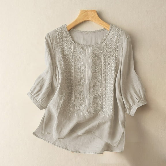 Women's Fashionable Casual Solid Color Pleated Cotton And Linen Tops Shirts And T Shirts Beige