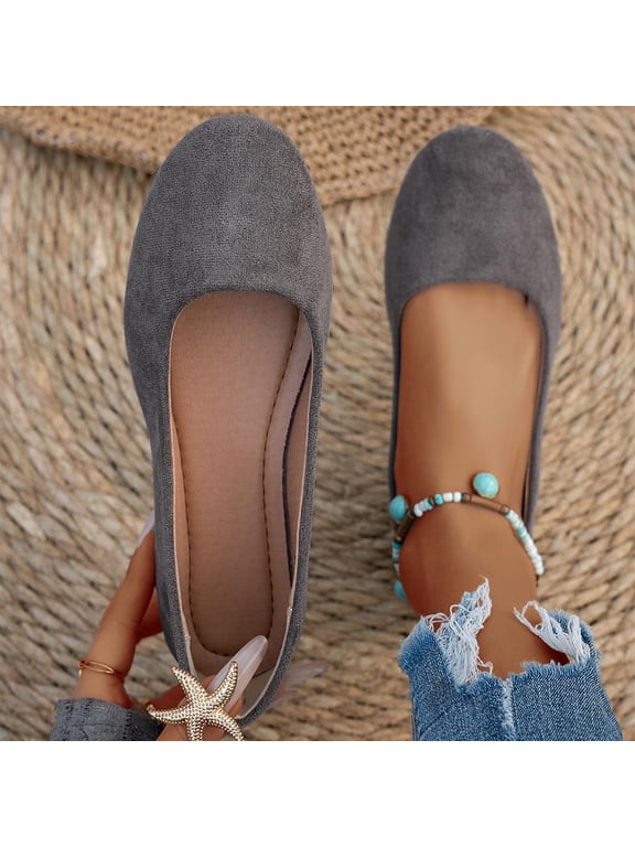 Women's Fashionable Casual Solid Color Versatile Round Toe Low-Cut Loafers Flat Shoes Pumps Comfortable Slip On Senior Front Women's Gifts
