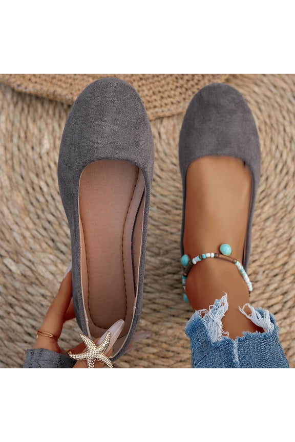 Women's Fashionable Casual Solid Color Versatile Round Toe Low-Cut Loafers Flat Shoes Pumps Comfortable Slip On Senior Front Women's Gifts