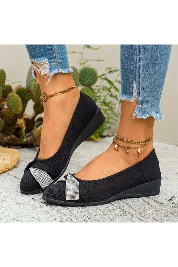 Women's Fashionable Casual Solid Color Versatile Round Toe Low-Cut Loafers Flat Wedges Shoes Classic Clog Comfortable Dress Shoes Senior Front Gifts