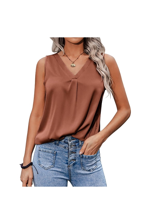 Women's Fashionable Casual Solid Color Vest Top for Everyday Wear, Layering, and Spring Summer Styles,Light Brown,S
