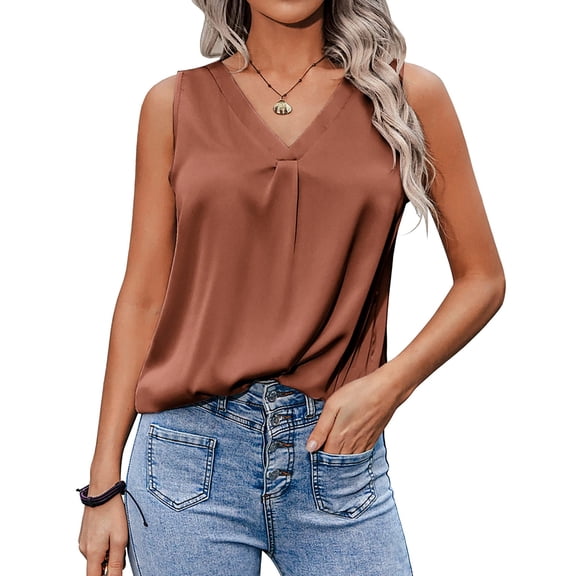Women's Fashionable Casual Solid Color Vest Top for Everyday Wear, Layering, and Spring Summer Styles,Light Brown,XL